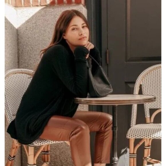 Free People Black Open Back Juicy Long Sleeve Thermal Cowl Neck Top Medium New - Picture 6 of 13